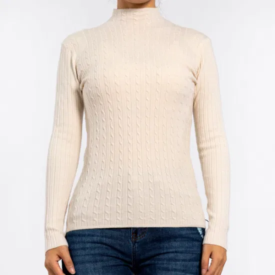 Maglione da donna pullover a maniche lunghe con girocollo color albicocca lavorato a maglia primaverile