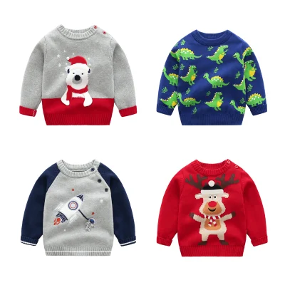 Boutique Maglioni invernali per bambini di alta qualità Pullover unisex in cotone 100% vestiti lavorati a maglia Maglione natalizio con stampa di cartoni animati per bambini