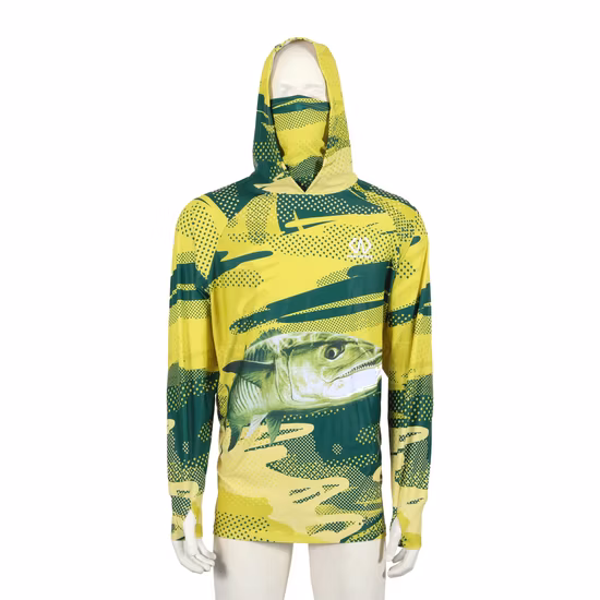 Felpa con cappuccio sportivo da pesca mascherata con protezione UV personalizzata per sublimazione e bandana con ghetta sul collo