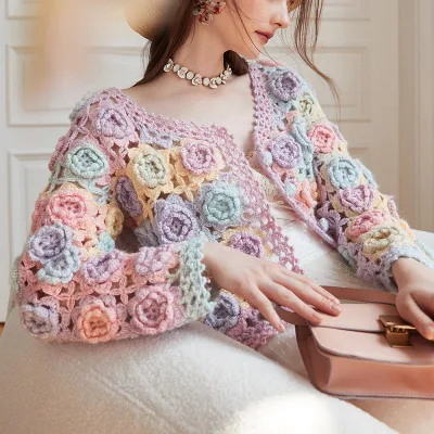 Produttore Custom Hand Crochet Donna Chandail Lady Pullover di lana Donna Trui Woolen Camisola Wooly Cashmere Cardigan di moda personalizzato Maglione di lana